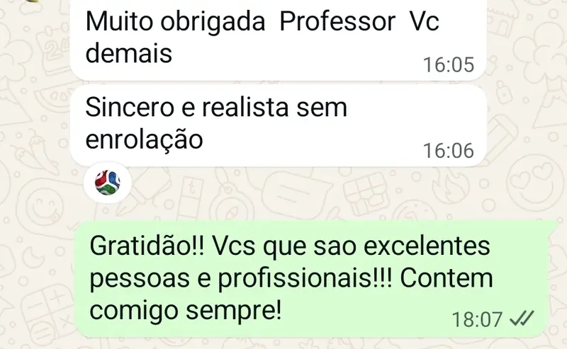 Depoimento de aluna agradecendo o professor